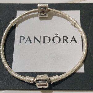 Pandora Sterling Silver 7" Snakechain Starter Bracelet w/ Letter D Charm 790323D